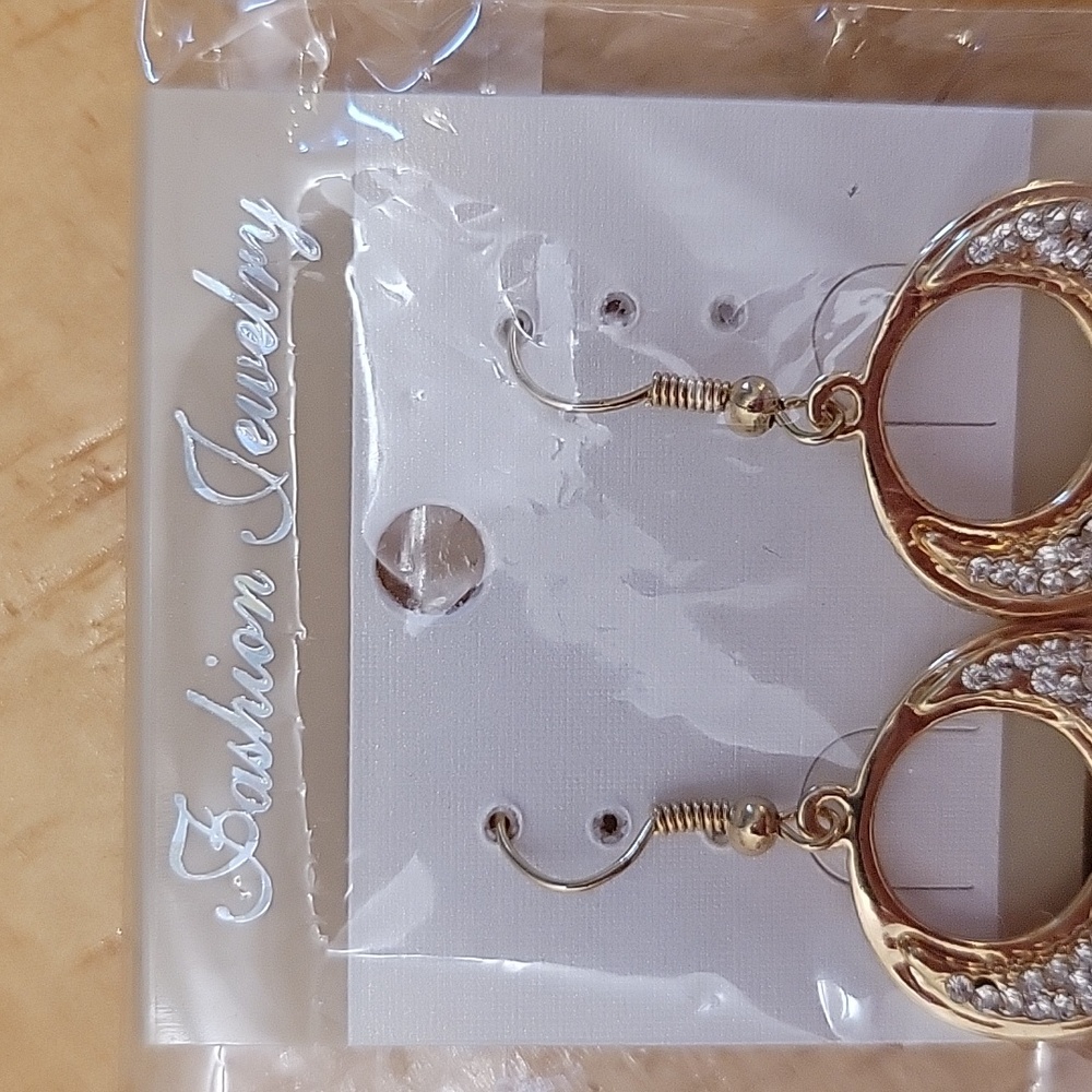 Faux Gold and Diamond Hoop Earrings - Picture 2 of 3